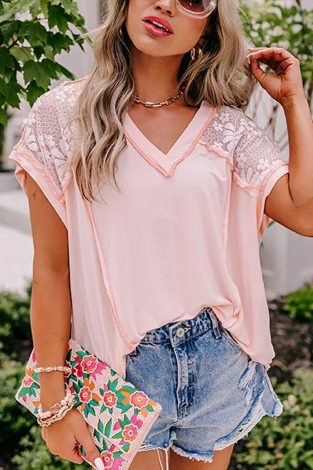 Pocket Full Of Sunshine Rayon Jersey + Floral Lace Top (2 Colors)