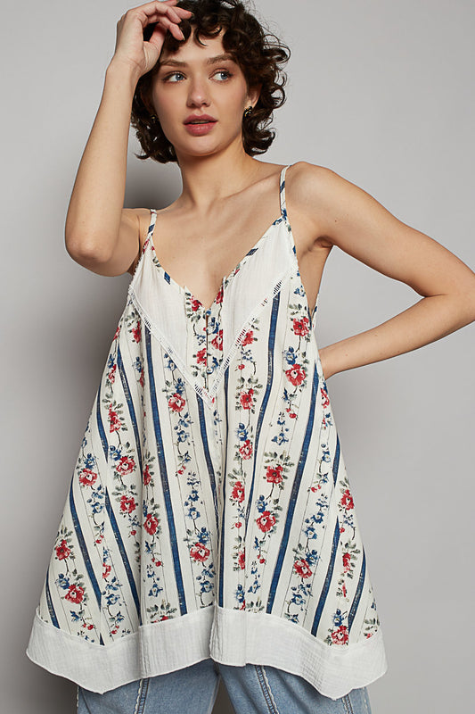 Ever After Floral Print V Neck Spaghetti Strap Top