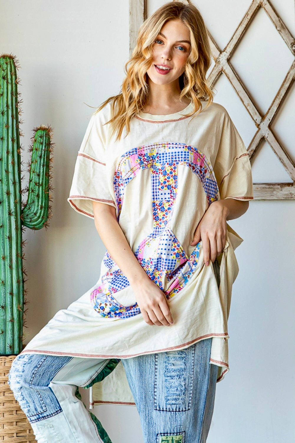 Om Shanti Mineral Washed Peace Sign T-Shirt Dress