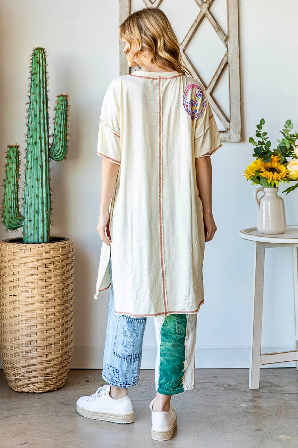 Om Shanti Mineral Washed Peace Sign T-Shirt Dress