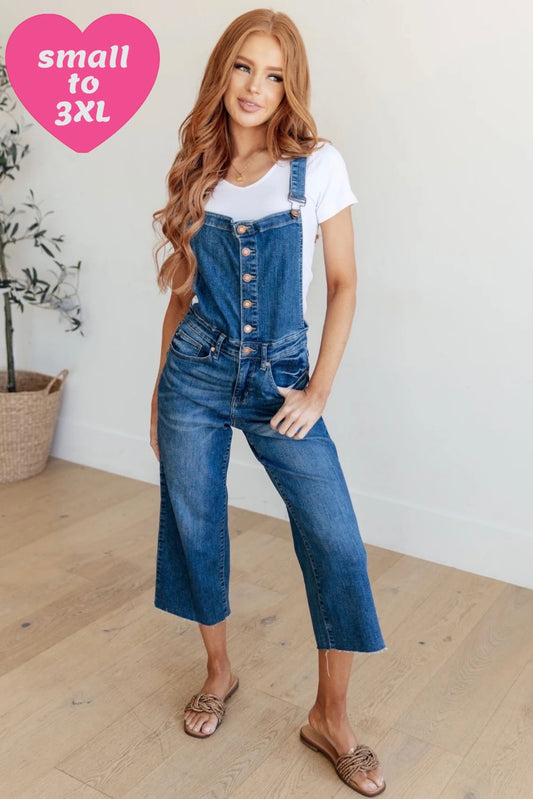 Priscilla High Rise Cropped Wide Leg Denim Overalls