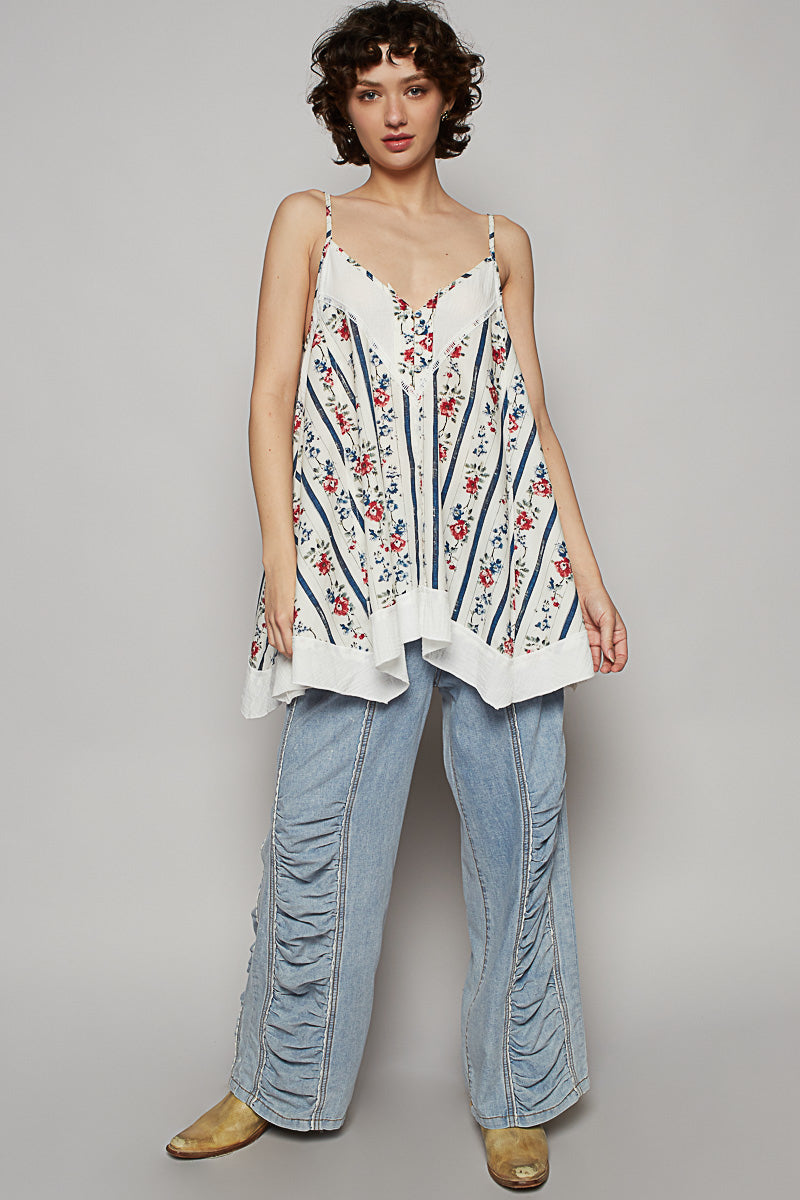 Ever After Floral Print V Neck Spaghetti Strap Top