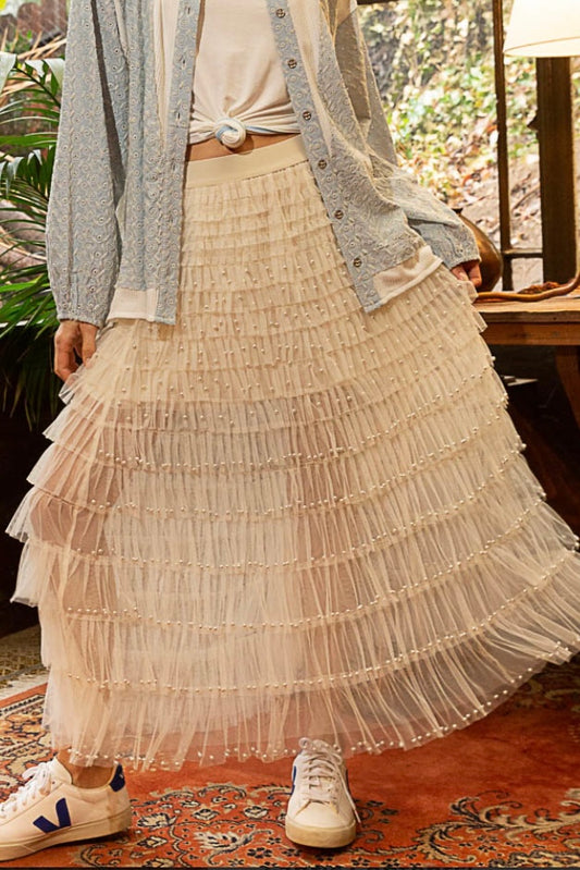 The Met Pearl Embellished Tulle Maxi Skirt