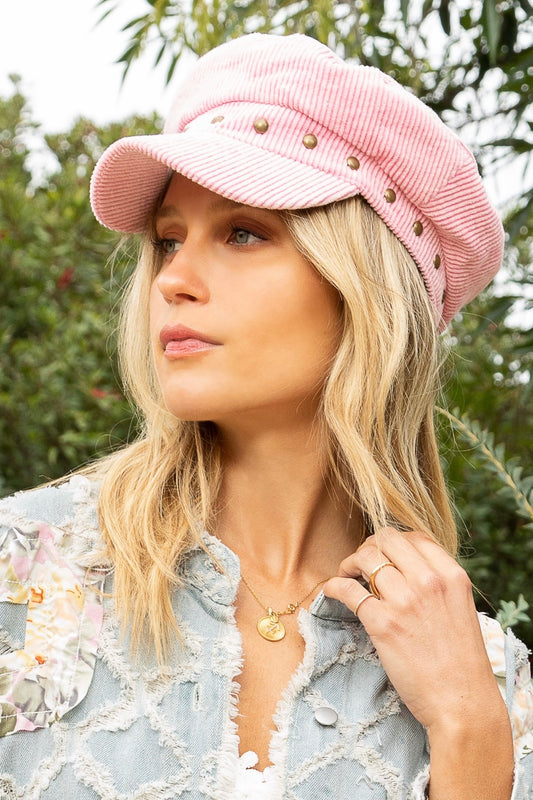 The Essential Corduroy Studded Newsboy Cap