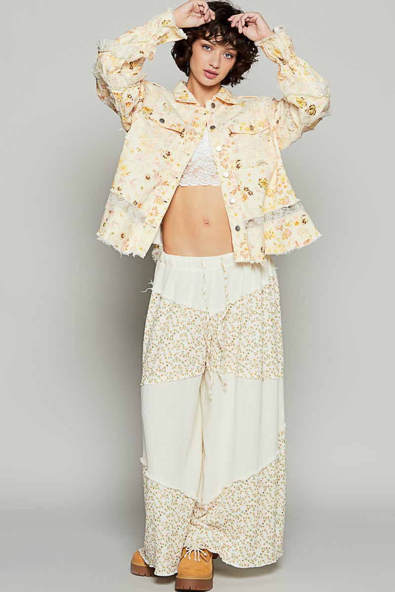 Double Take Floral Print Cotton Jacket with Lace (2 Colors)