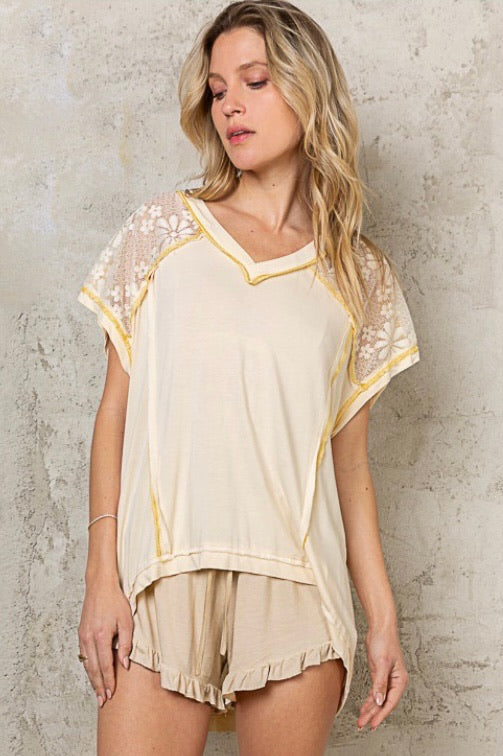 Pocket Full Of Sunshine Rayon Jersey + Floral Lace Top (2 Colors)