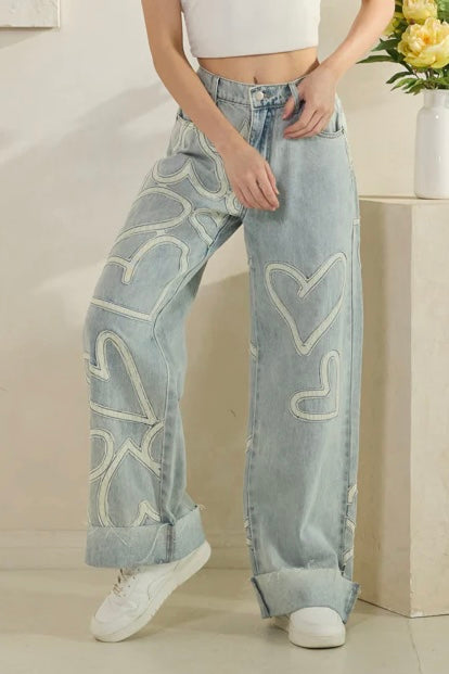 Love Rocks Washed Hearts Straight Leg Jeans