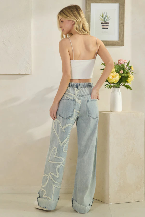 Love Rocks Washed Hearts Straight Leg Jeans