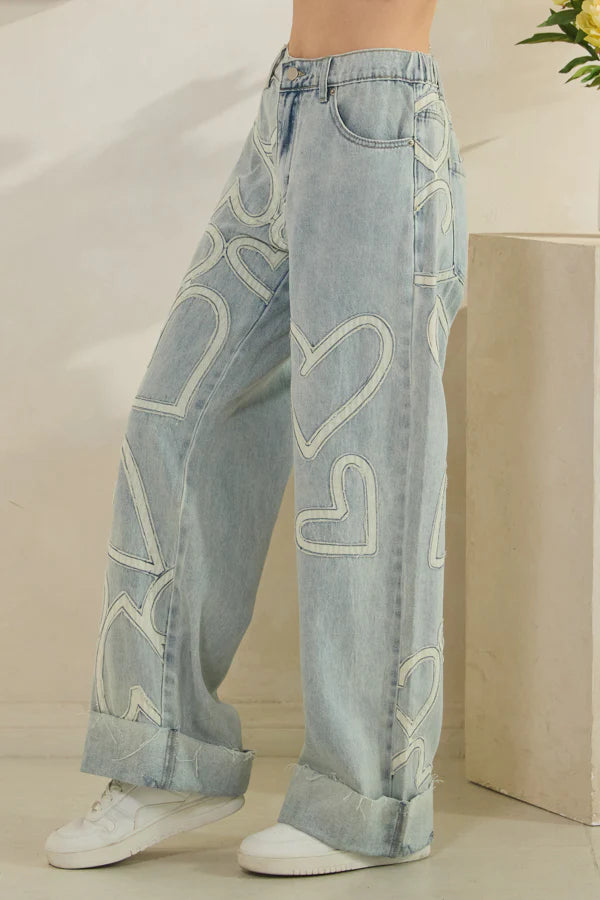 Love Rocks Washed Hearts Straight Leg Jeans
