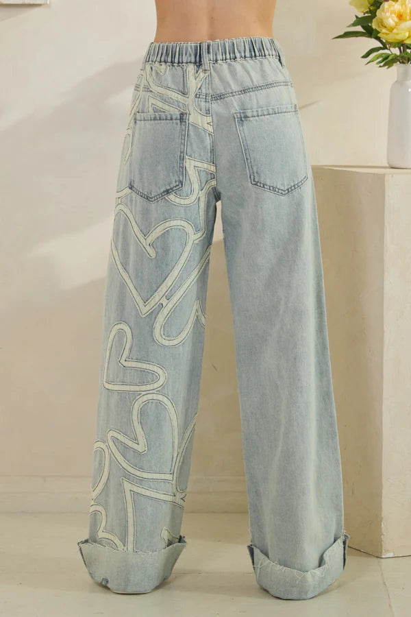 Love Rocks Washed Hearts Straight Leg Jeans