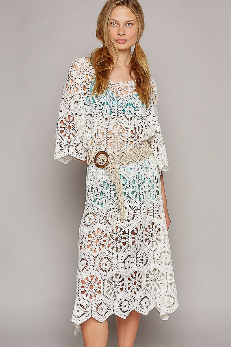 Seychelles Hand Crochet Short Sleeve Midi Dress