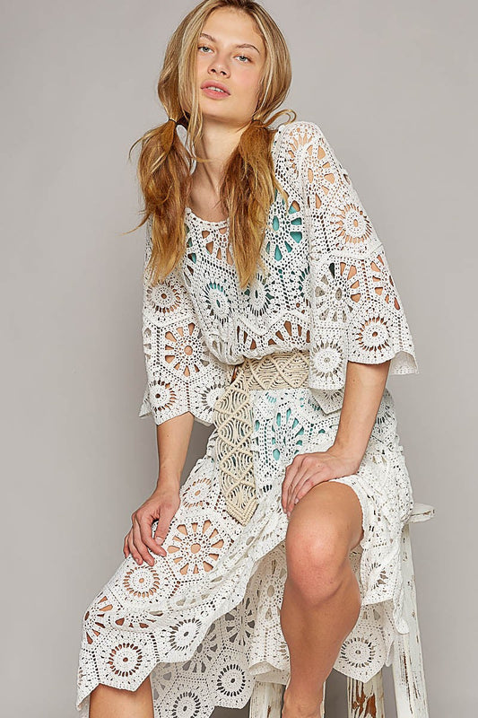 Seychelles Hand Crochet Short Sleeve Midi Dress