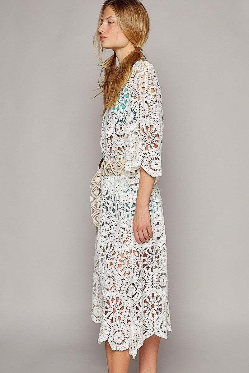 Seychelles Hand Crochet Short Sleeve Midi Dress