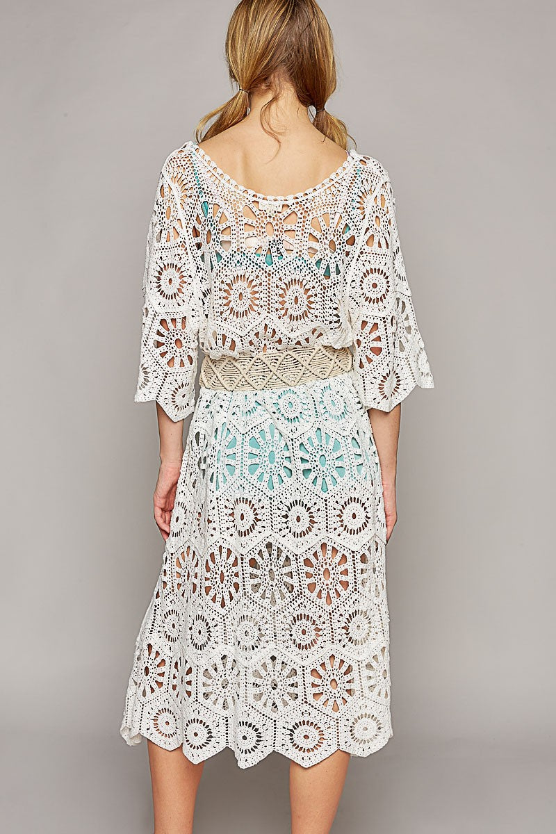 Seychelles Hand Crochet Short Sleeve Midi Dress