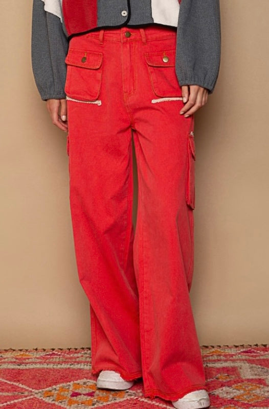 Cool in Cargo Loose Slouchy Fit 3D Pocket Wide Leg Pants