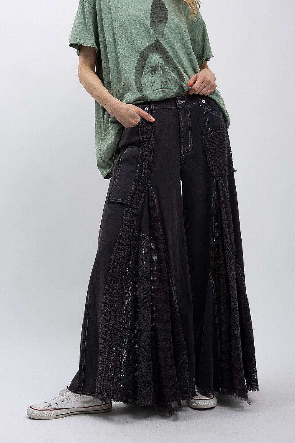 Great Escape Lace Pieced Exaggerated Wide Leg Pants | 2 Colors