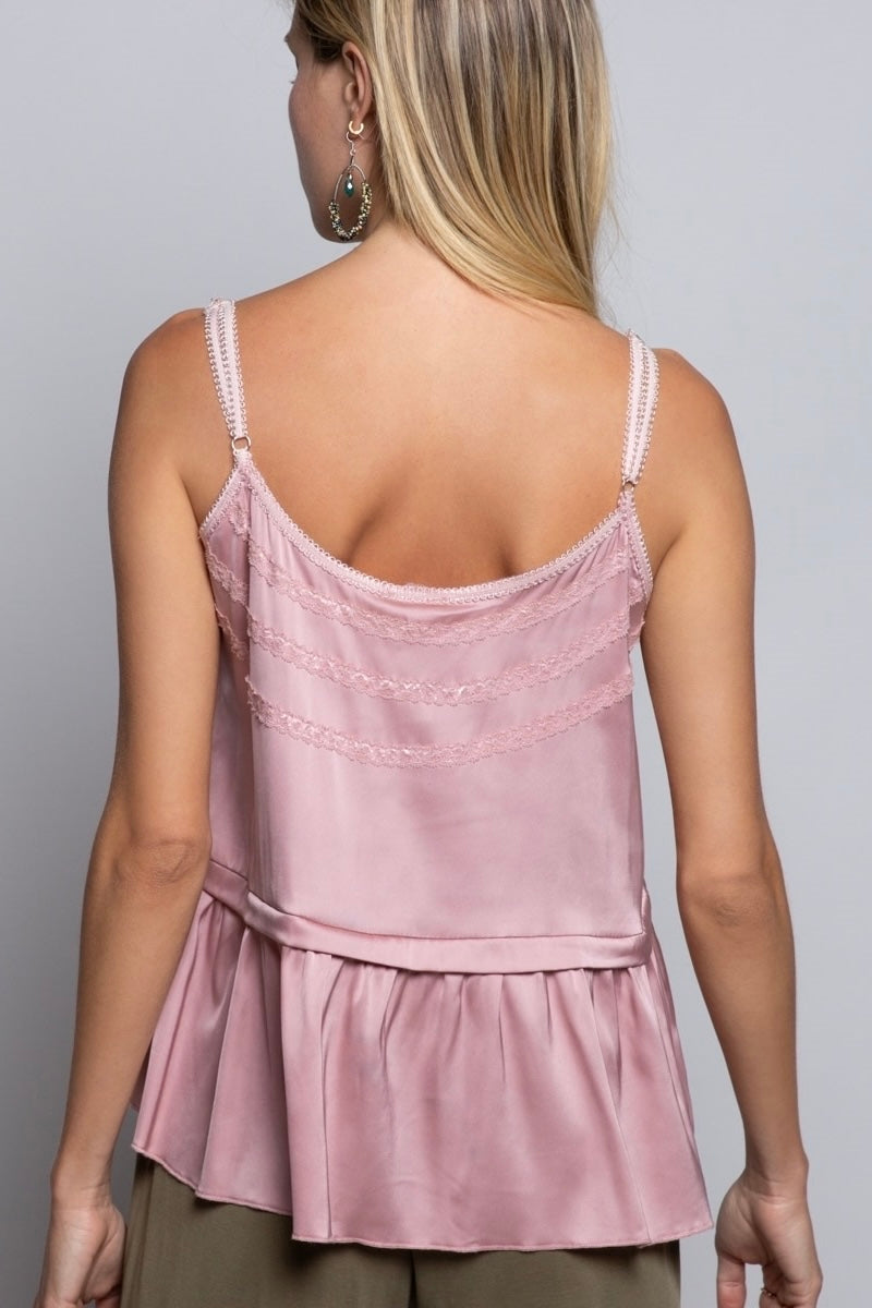 Paloma Lace Detail Button Front Satin Cami Top