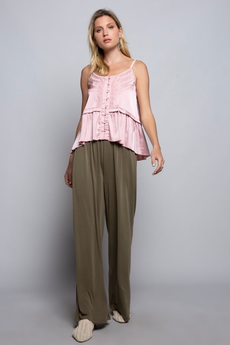 Paloma Lace Detail Button Front Satin Cami Top