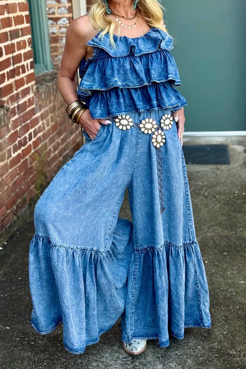Own Your Moment Ruffle Top Wide Leg Tencel Jumpsuit (PREORDER)