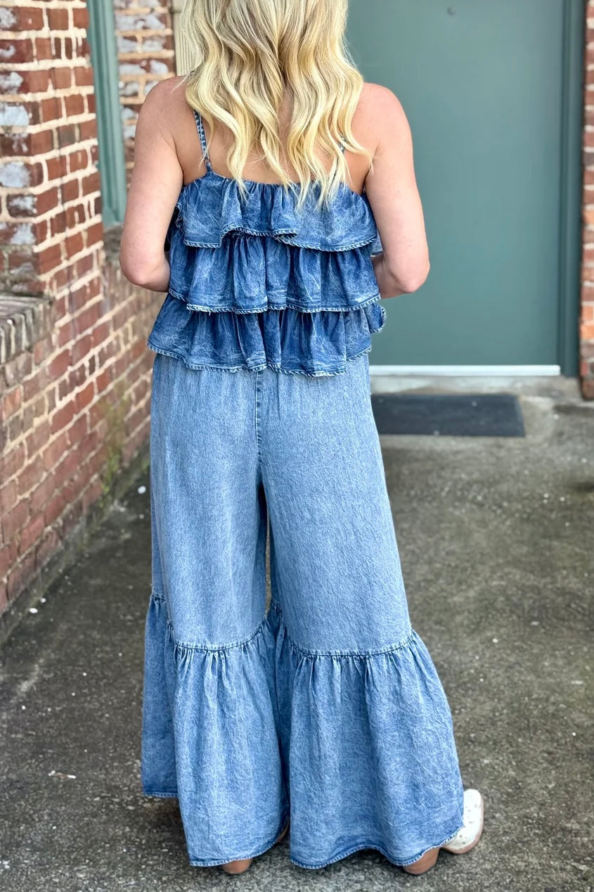 Own Your Moment Ruffle Top Wide Leg Tencel Jumpsuit (PREORDER)