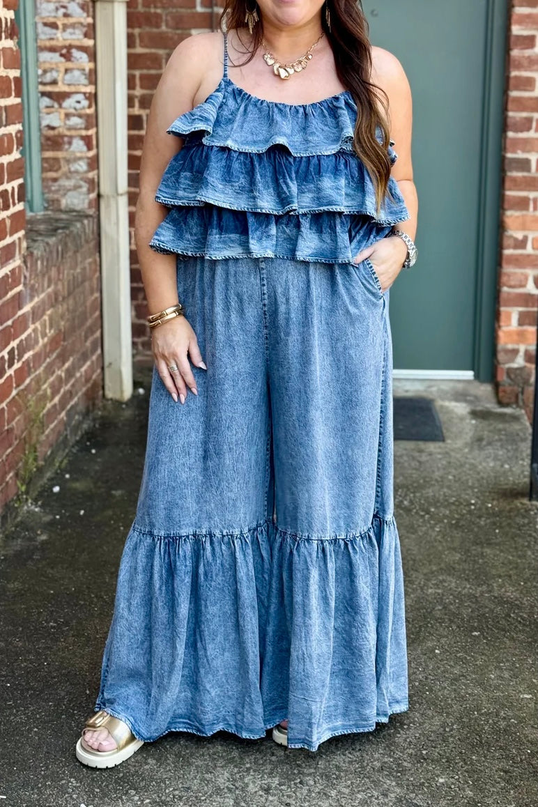 Own Your Moment Ruffle Top Wide Leg Tencel Jumpsuit (PREORDER)