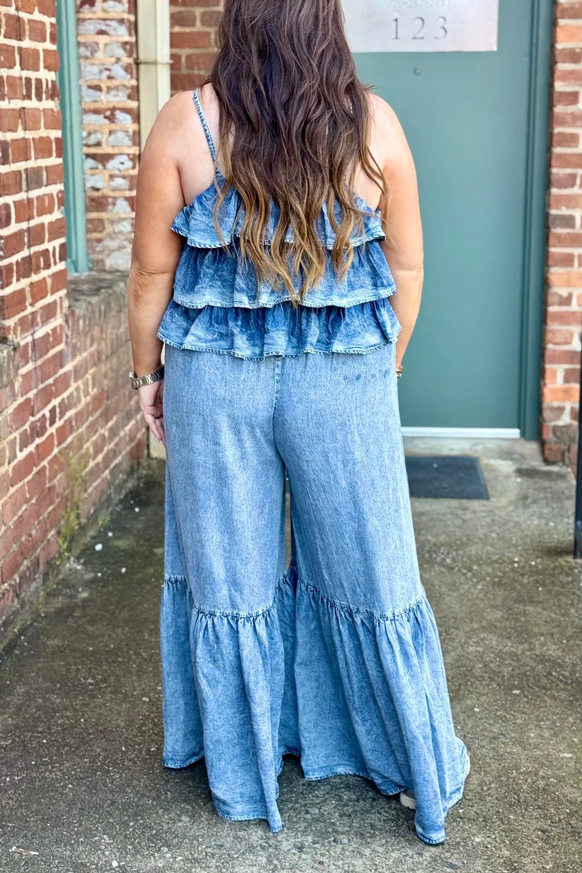 Own Your Moment Ruffle Top Wide Leg Tencel Jumpsuit (PREORDER)