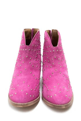 Twilight Studded Heeled Ankle Boot in Magenta