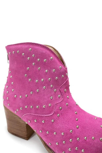 Twilight Studded Heeled Ankle Boot in Magenta