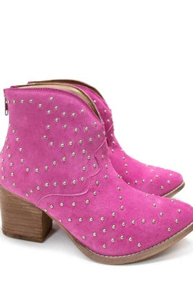 Twilight Studded Heeled Ankle Boot in Magenta