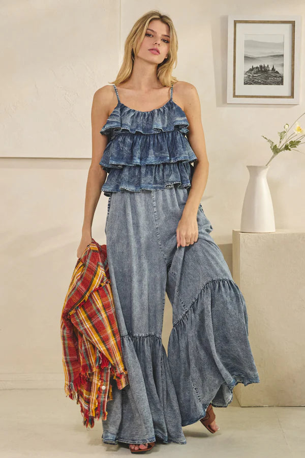 Own Your Moment Ruffle Top Wide Leg Tencel Jumpsuit (PREORDER)