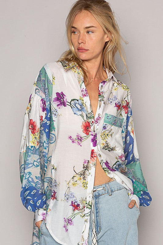 Meadow Sweet Colorful Floral Button Down Shirt