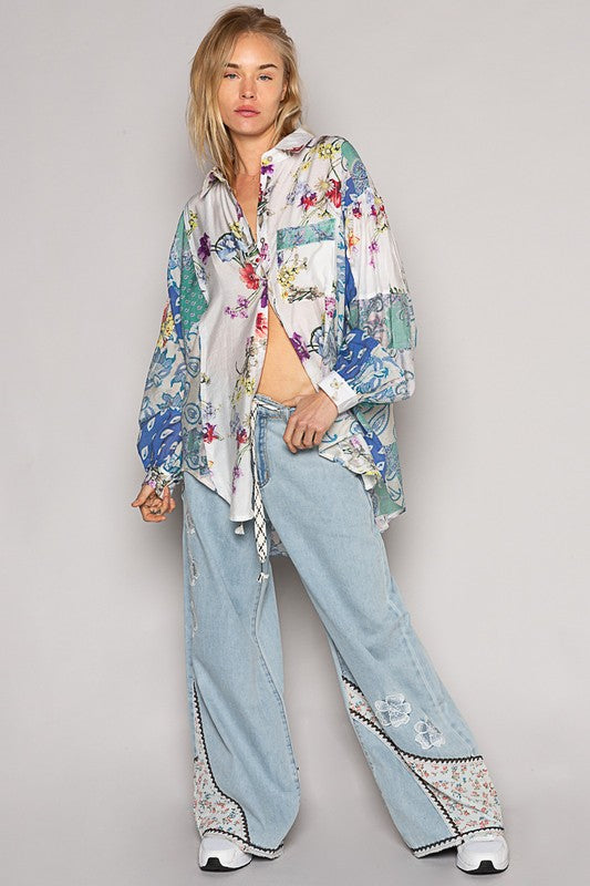 Meadow Sweet Colorful Floral Button Down Shirt