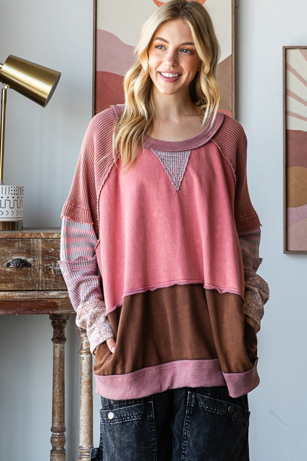 All In The Cuffs Mixed Print Washed Pullover (2 Colors)