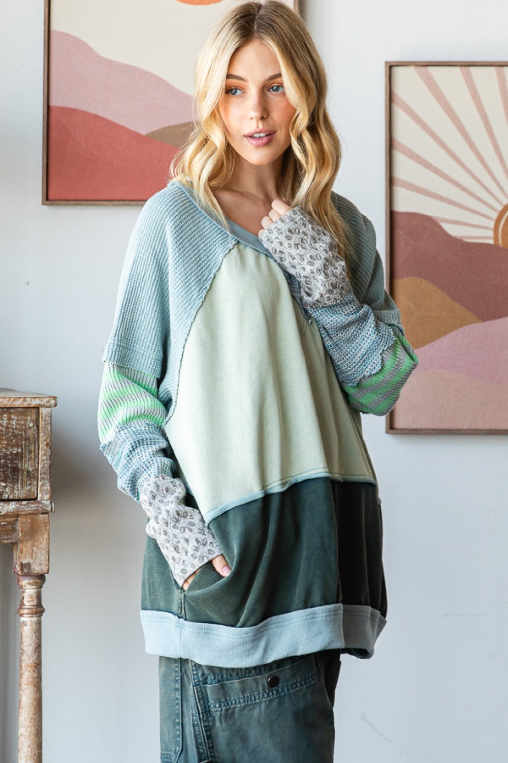 All In The Cuffs Mixed Print Washed Pullover (2 Colors)