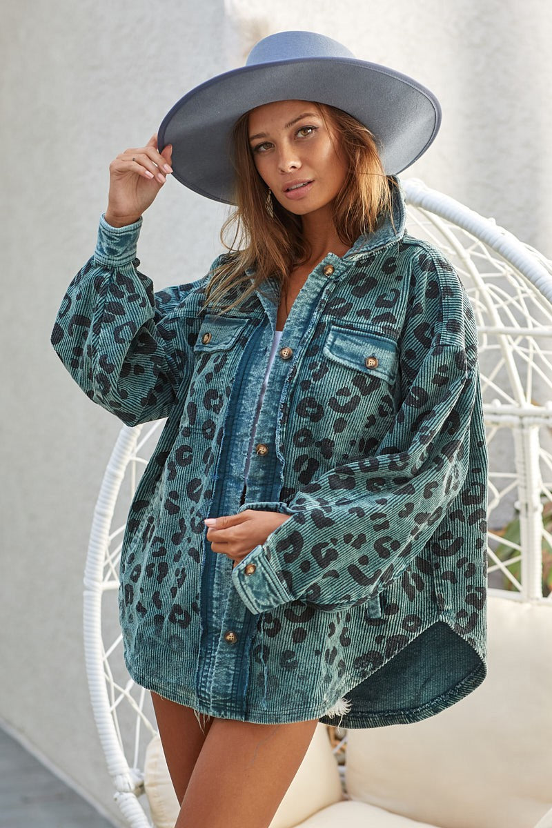 Road Trip Vintage Washed Leopard Corduroy Jacket (2 Colors)