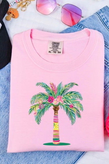 Floral Stripped Palm Tree Short Sleeve Tee (6 Colors, Small to XL)