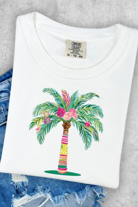 Floral Stripped Palm Tree Short Sleeve Tee (6 Colors, Small to XL)