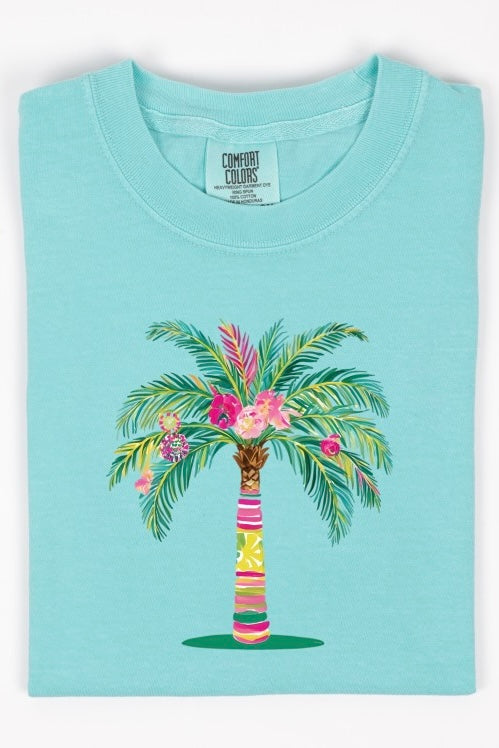 Floral Stripped Palm Tree Short Sleeve Tee (6 Colors, Small to XL)