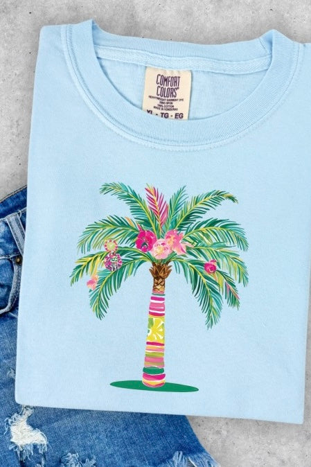Floral Stripped Palm Tree Short Sleeve Tee (6 Colors, Small to XL)