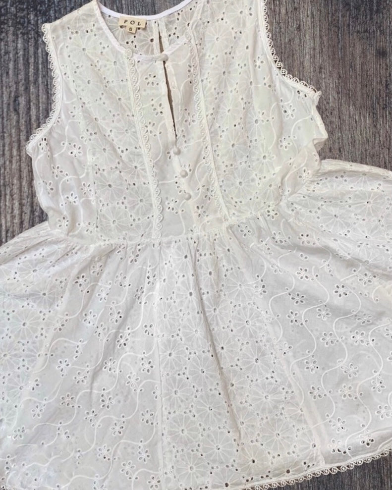 Dreamcatcher Sleeveless Embroidered Eyelet A-Line Tunic Top