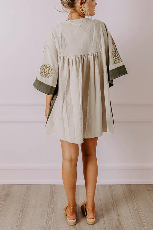Desert Days Embroidered V Neck Half Sleeve Babydoll Dress