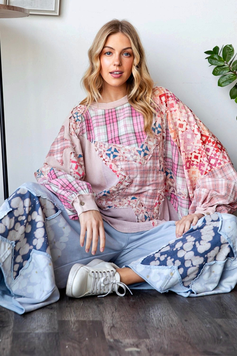 In The Stars Washed Patchwork Waffle Top