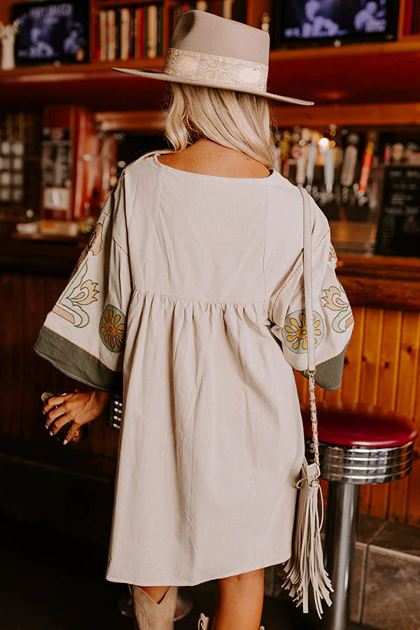 Desert Days Embroidered V Neck Half Sleeve Babydoll Dress