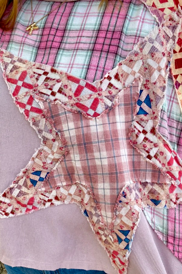 In The Stars Washed Patchwork Waffle Top