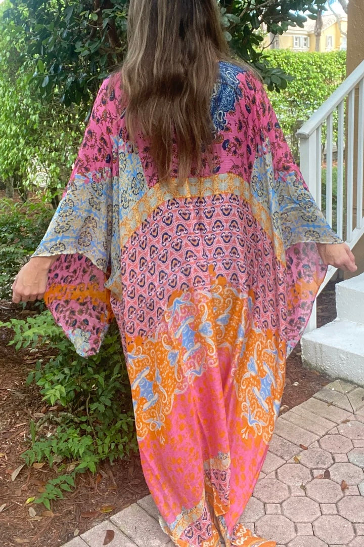 La Jolla Damask Print Longline Maxi Duster Kimono