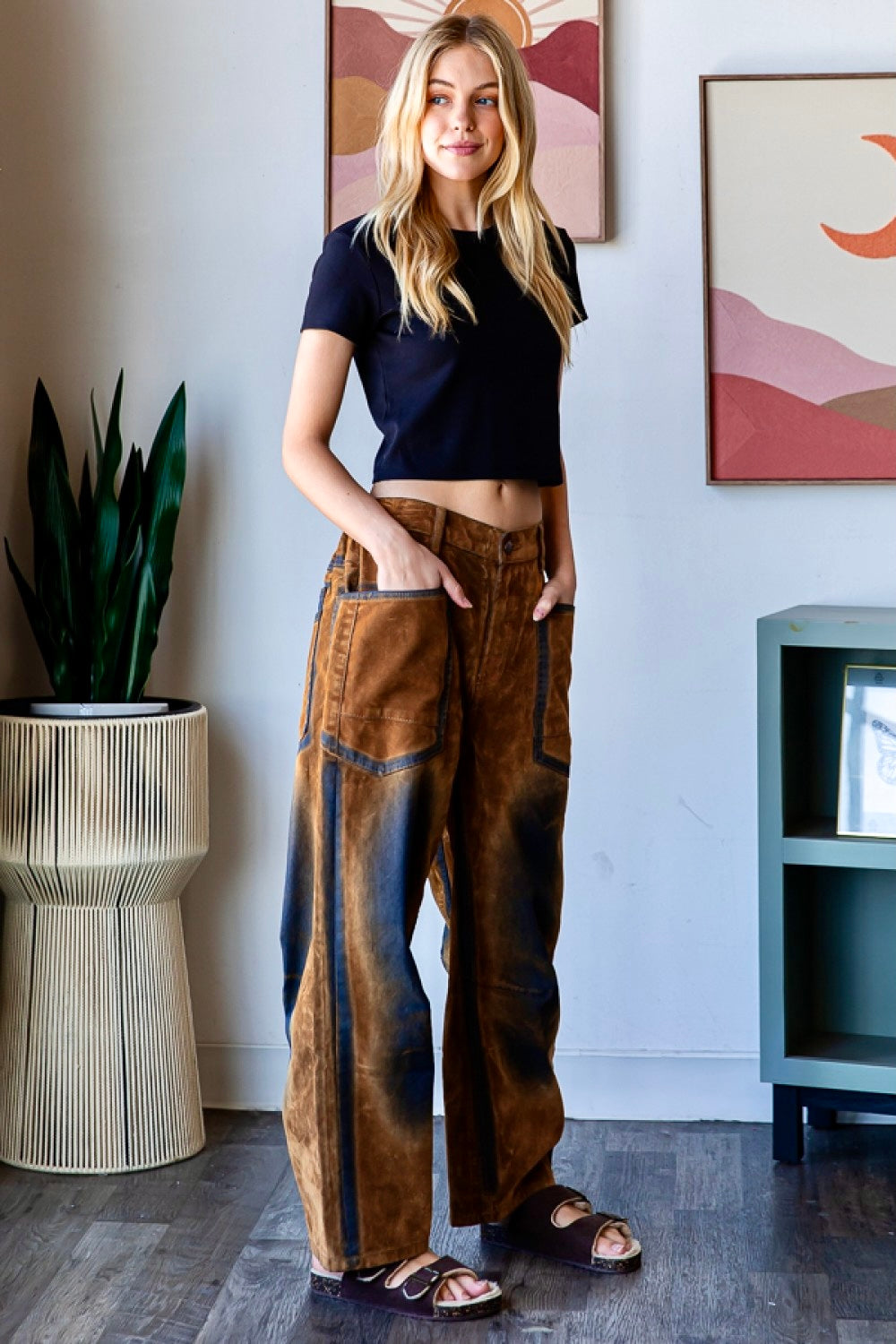 Midnight Maverick Velvet Flocked Barrel Jeans