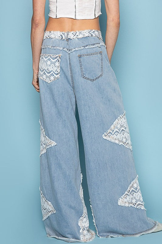 In My Element Crochet Patch Straight Wide Leg Jeans