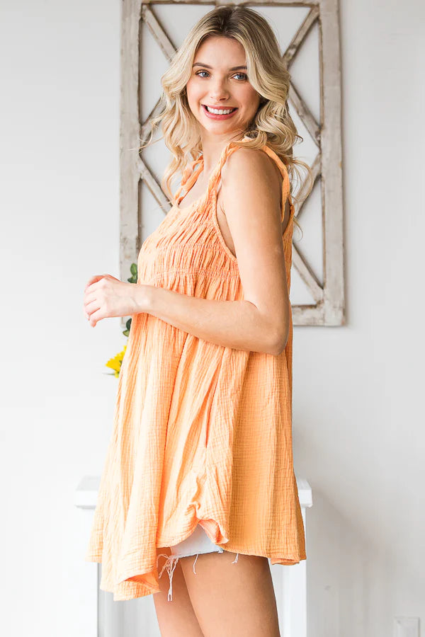 Sunsational Washed Cotton Tress | Smocked Mini Dress Top | 2 Colors