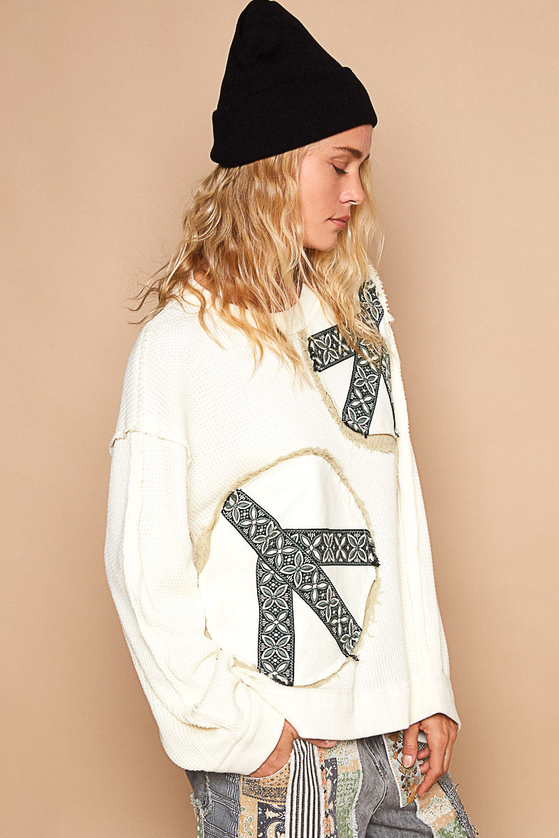 Free Spirit Peace Patched Vintage Washed Thermal Pullover (2 Colors)