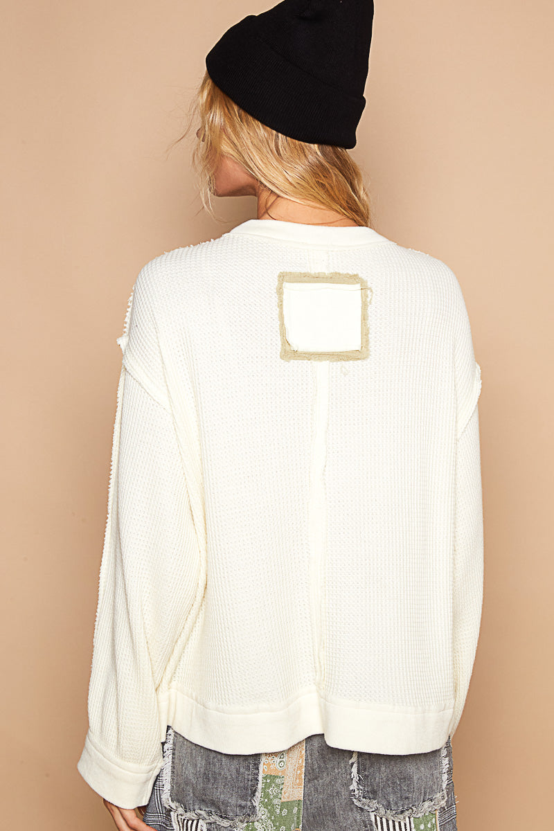 Free Spirit Peace Patched Vintage Washed Thermal Pullover (2 Colors)
